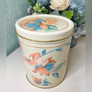 Vintage Perfume Dusting Powder Tin Blue & Orange Flowers Floral